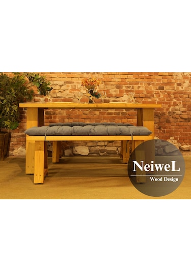 Neiwel Garden Mare Doğal Ahşap Banklı Bahçe Masa Takımı-100-180 Takım Açık Ceviz