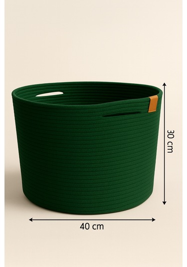 Camatschua Dekoratif Hasır 40 30 Cm Halat Sepet Çok Amaçlı Saklama & Düzenleme Sepeti Yeşil