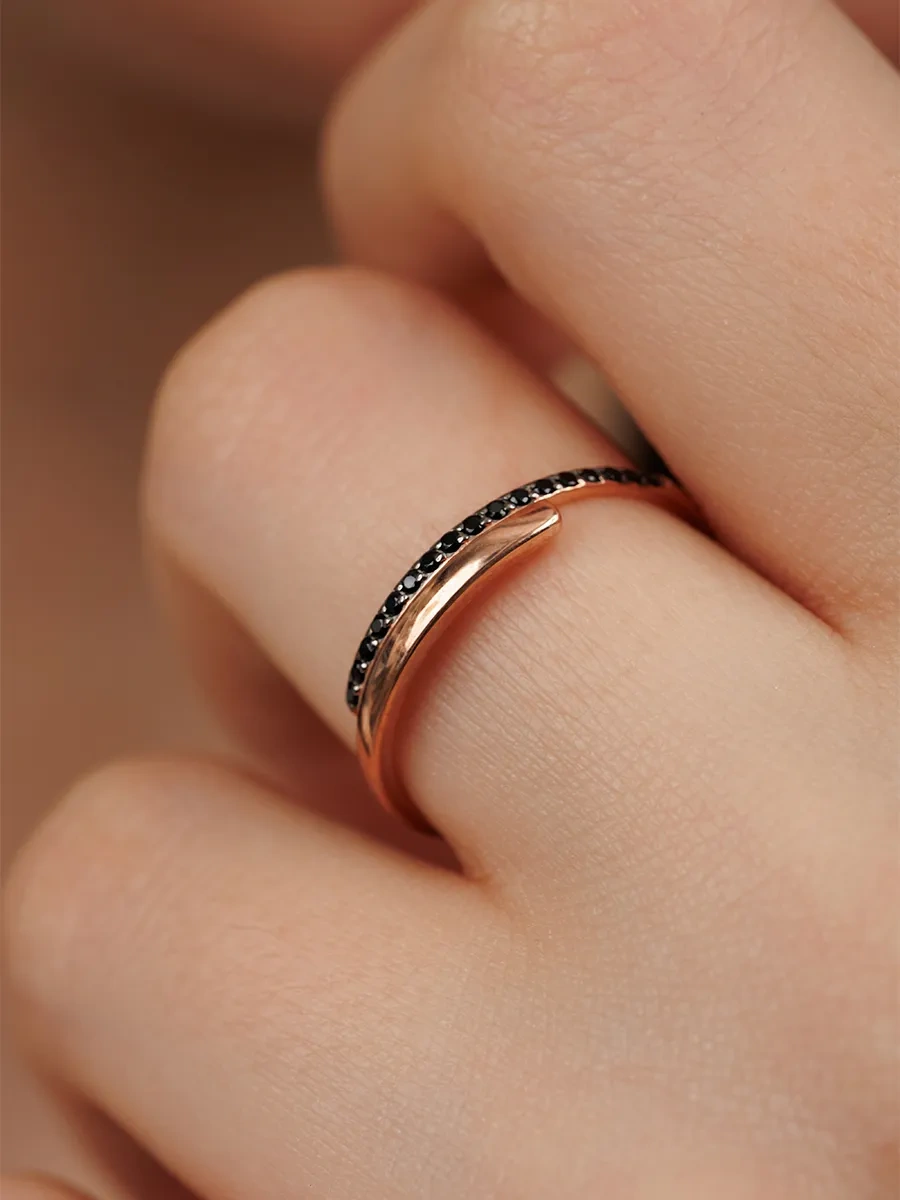 Veronika Jewelry Factory İnce Yüzük 925 Ayar Gümüş Siyah Fiyanitli Şerit 420749294 Siyah