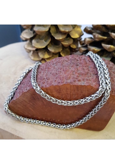 Gümüş Renk Chavin Angelus Lufigo Unisex Erkek Çelik Zincir Kolye 55 Cm Gümüş