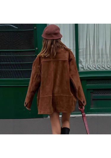 Sonbahar Kadın Düğmeli Ceket Kahverengi