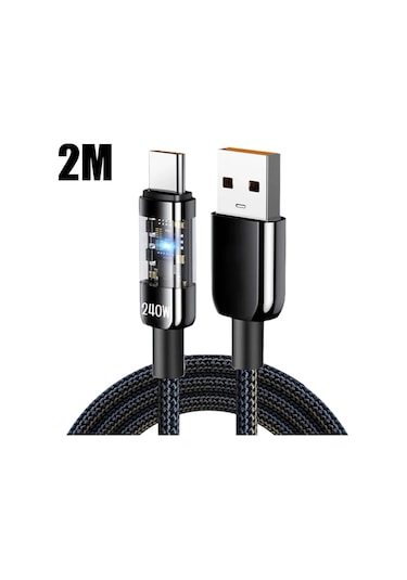 Maerknon240w 10a Usb C Hızlı Şarj Kablosu Qc3.0 Led Ekranlı Samsung Xiaomi Huawei Oppo Uyumlugökyüzü Mavi90 Cm