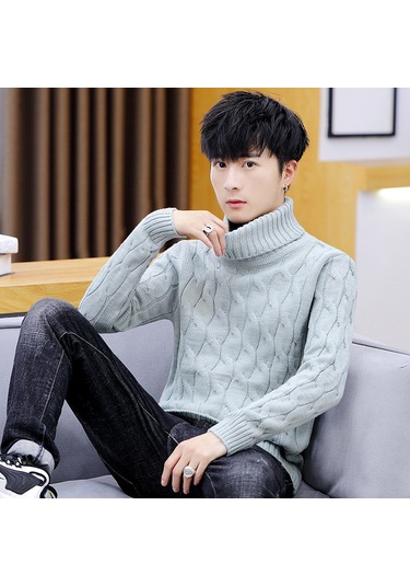 Balıkçı Yaka Bükülmüş Erkek Kazak Gri