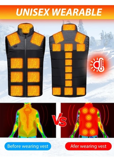 Willowhaven Gri Asya S 21 Bölge Isıtmalı Yelek, 4 Anaşlı 3 Hızlı V Yaka Isıtıcı Giysi