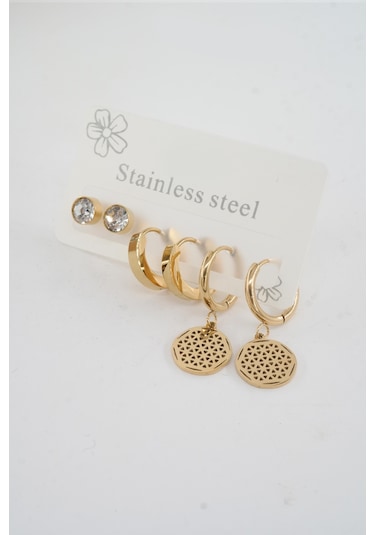 Kadın 316 L Paslanmaz Çelik Kararmaz 6'lı Küpe Seti S0004