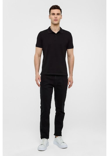SÜVARİ Siyah Slim Düz Polo Yaka Tişört-38587 Siyah