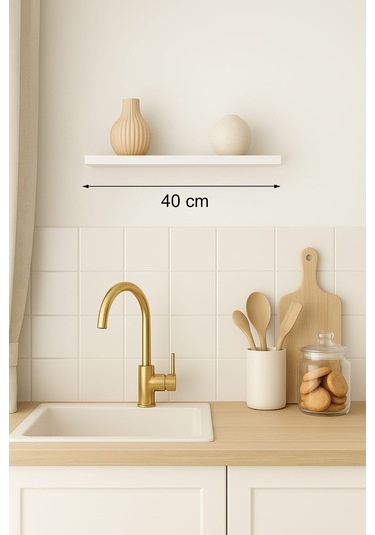 Yankı-BYEG 40 cm Mat Beyaz Mdf Duvar Rafı Gizli Bağlantı