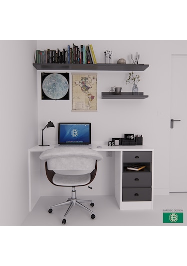 Çalışma Masası Raflı Ve Çekmeceli Geniş Depolama Alanlı