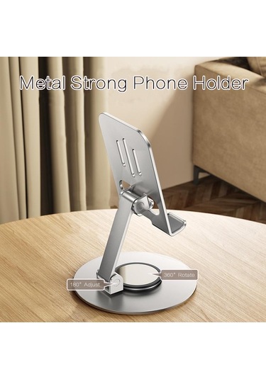 Gri Vaorlo Katlanabilir 360 Metal Tutucu Telefon Standı iPhone Uyumlu 15pro İpad İpod 90 Ayarlanabilir Sabit Telefon Tutucu Canlı Ofis İçin