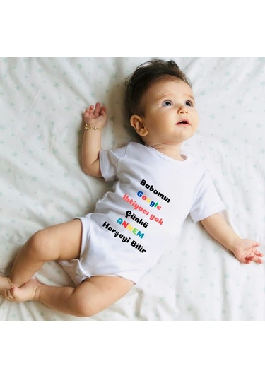 Komik Sözlü Anne Temalı Bebek Zıbını Babamın Google A İhtiyacı Yok Tasarım Body Beyaz