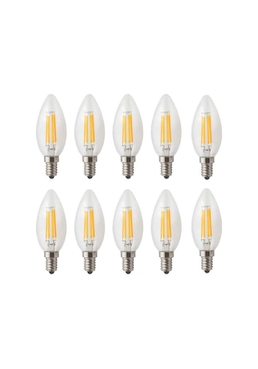 4w E14 Şeffaf Sarı Işık Mum Rustik Led Ampul 10 Adet