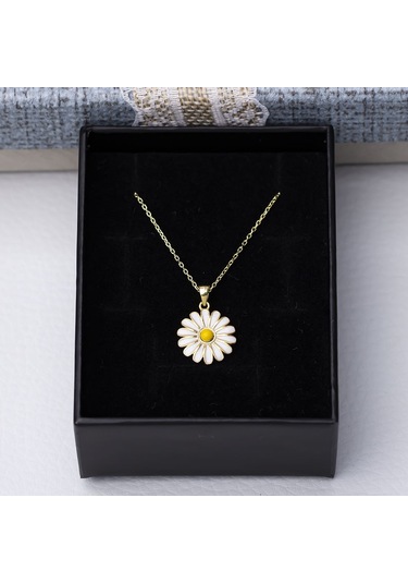 Papatya Mineli Model 925 Ayar Gümüş Gold Rengi Kadın Kolye Gold - Rodyum