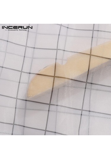 İncerun Yaz Erkek See Through Bol Kısa Kollu Ekose Gömlek Beyaz