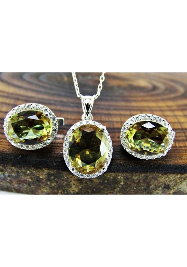 Zultanit Oval Gümüş Kadın Kolye Küpe Seti