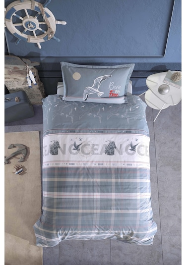 Clasy %100 Pamuk Tek Kişilik Nevresim Takımı Ocean V1 Mavi Mavi