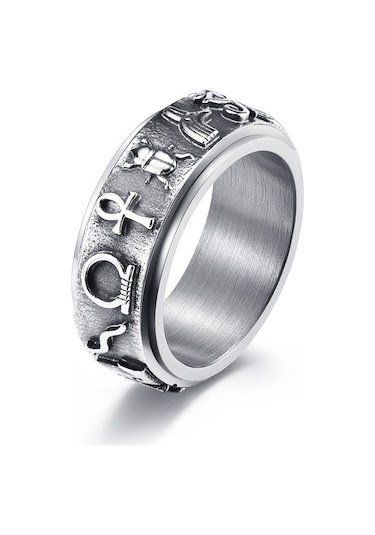 Novahub Gümüş Yeni Paslanmaz Çelik Yüzük Antik Mısır Sembolleri Mektuplar Erkek Yüzük Moda Kadın Yüzük Takı Hediye Çiftin Yüzük Gümüş - 7 Gümüş