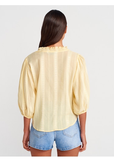 Dilvin 5807 Nervür Detaylı Balon Kol Gömlek-açık Sarı Açık Sarı