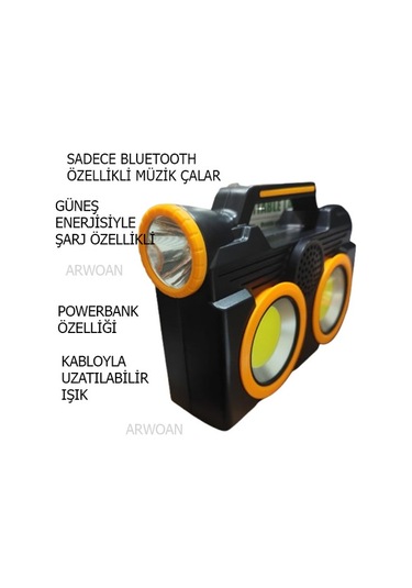 Arwoan Kabloyla Uzatılabilir Fener Sadece Bluetooth'la Çalışabilir Ses Bombası Siyah