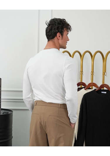 Modefendi Pamuk Yapılı Slimfit Triko Beyaz