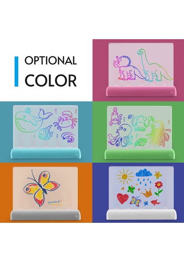 Samdoo Gri Led Işıklı 3d Çizim Tahtası - 11 Renk Efekti, 6 Fosforlu Kalem, 5 Şablon, Silgi - Eğitici Oyuncağı Gri