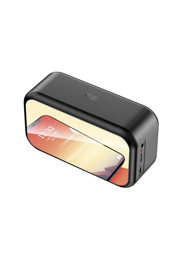 Çalar Saatli Ve Fm Radyolu Bluetooth Hoparlör Dijital Saat Ve Aynalı Tasarım 6w Ses Çıkışı Siyah