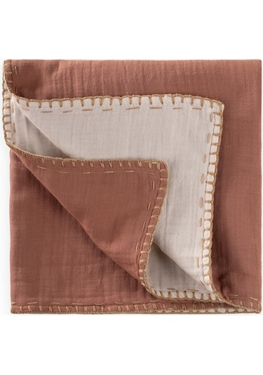 Cigit Müslin Çift Taraflı El İşili Bebek Battaniye Yıkanmıştır 100x100 CM Naturel Kahve Natürel