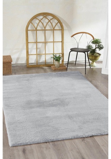 Jassrug Tavşan Tüyü Kürk Halı 80x120 Gri Gri