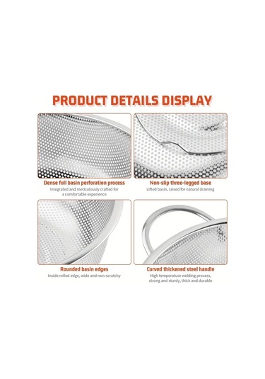 Paslanmaz Çelik Kulplu Çok Amaçlı Makarna Un Meyve Sebze Süzgeç 22 Cm Çok Renkli