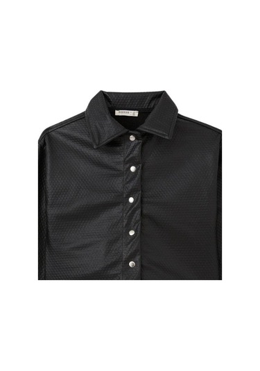 Kız Çocuk Kabartma Desenli Çıtçıtlı Deri Ceket-15247 Siyah