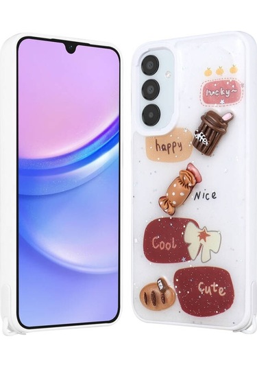 Galaxy Uyumlu A25 Kılıf Parlayan Simli Kabartma Figürlü Cevze Kapak