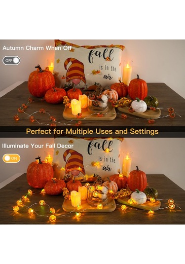 Pil İle Çalışan Balkabağı Işıkları, 16,4 Ft 50 Led Sonbahar Işıkları Dış Mekan Su Geçirmez, Turuncu Cadılar Bayramı Şükran Günü Işık Dizisi, İç Mekan Dekoru Çok Renkli