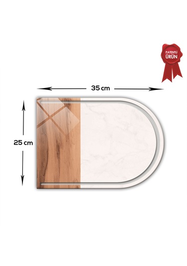 Kanallı Cam Kesme Tahtası - Kenarı Ahşap - Kenarı Oval - 25x35cm