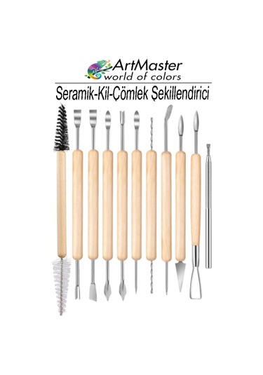 Seramik Kil Çömlek Şekillendirici 11 Parça Ahşap Saplı 1 Paket Oyma Ve Temizleme Modelaj Seramik Seti
