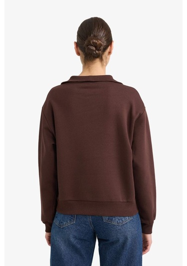 Defacto Regular Fit Yarım Fermuarlı Balıkçı Yaka Basic Düz Sweatshirt G4761ax25wnbn267 Kahve-bn267