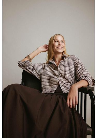 Defacto Coool Oversize Geniş Kalıp Crop Kareli Uzun Kollu Gömlek E6934ax25aubn549 Kahve Defacto Coool Oversize Geniş Kalıp Crop Kareli Uzun Kollu Gömlek E6934ax25aubn549 Kahve