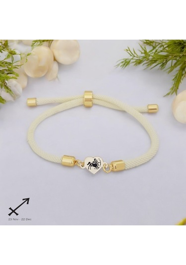 Archin Yay Burçlarına Özel 14 Ayar Altın Plakalı Beyaz Örgülü Kalp Figürlü Hediye Bileklik-478burç Yay