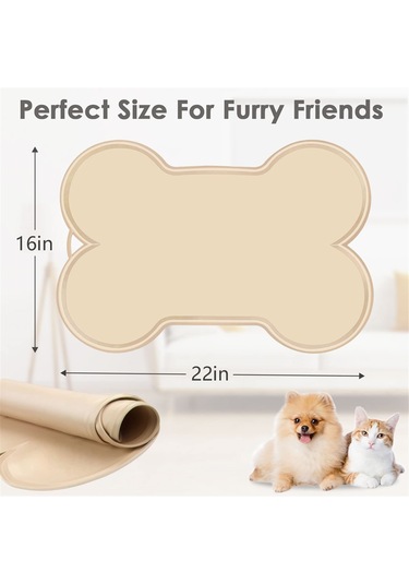 Köpek Kedi Mama Matı Büyük 22x16 İnç Kaymaz Evcil Hayvan Köpek Mama Matı Bej