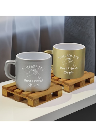 Bk Gift Kişiye Özel İsimli Best Friend 2li Gümüş Ve Gold Renkli Middle Çay & Kahve Fincanı-2, Arkadaşa Hediye, Sevgiliye Hediye Kobitmeyencom32669 Bk