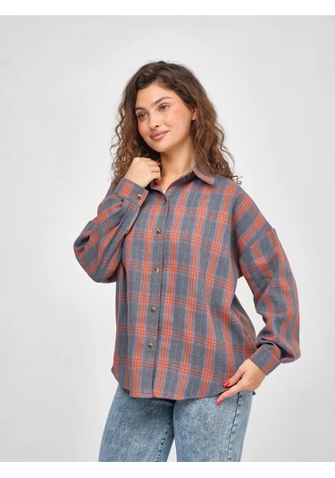 Styleflex Kareli Oversize Gömlek 306829402 Turuncu