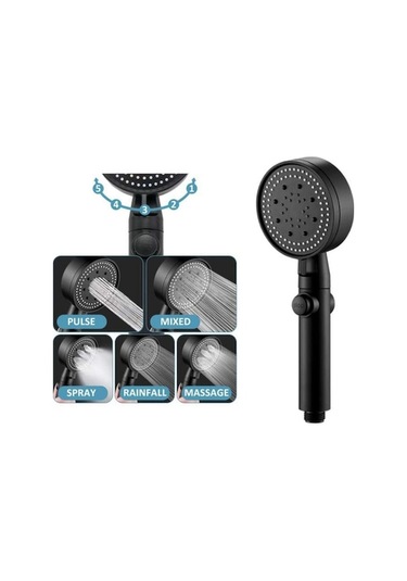 Xianwen Geeroyoo 5 Modlu Yüksek Basınçlı Duş Başlığı - Su Siyah