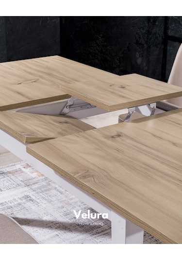 Legna Yemek Odası Takımı Yemek Masası + 4 Adet Sandalye Beyaz - Açık Ceviz