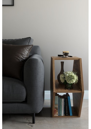 Alpa Ev Mobilya Altıgen Tasarım Yan Sehpa, Modern Koltuk Yanı Ve Dekoratif Kitaplık, Salon Sehpası Beyaz Atlantik Çam