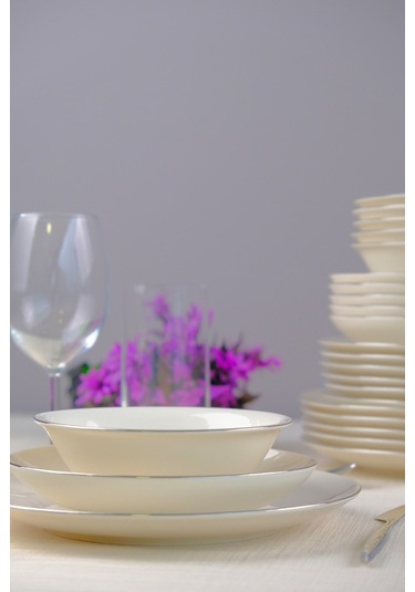 Tabak Evi Chic Platin Porselen Yemek Takımı 24 Parça 6 Kişilik Beyaz - Gümüş