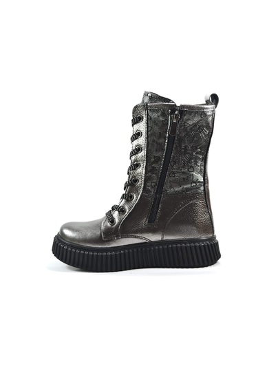 Onlo Ayakkabı Op.7626 Deri Gri Kalın Taban Kız Çocuk Postal Bot Gri