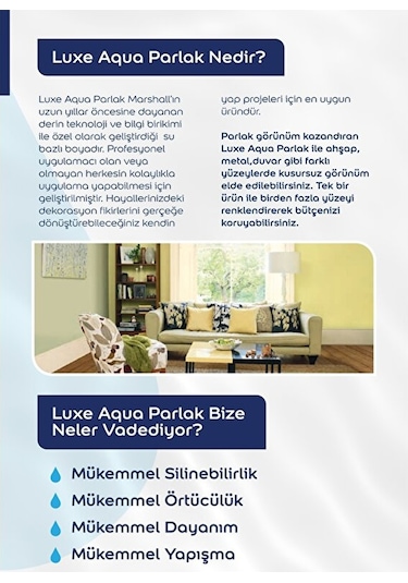 Marshall Luxe Aqua Parlak 2.5 Lt Beyaz Su Bazlı Boya