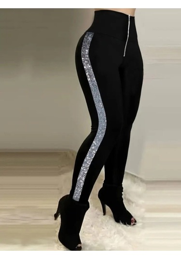 Kadın Yüksek Bel Yan Şerit Detaylı Dalgıç Tayt Gri