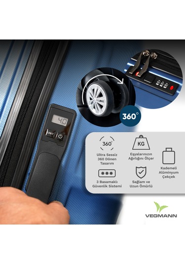 Vegmann Tartılı Scadel Mavi Orta Boy Valiz Mavi