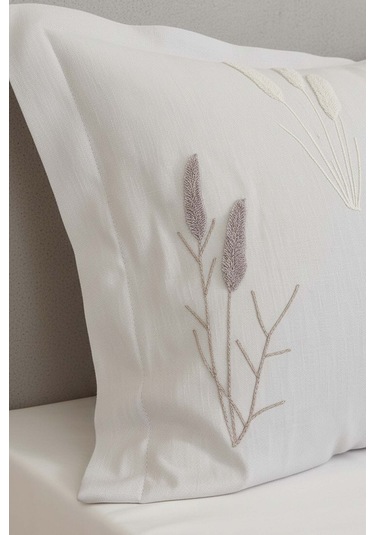 Açık Gri Willow Breeze Desen Çift Kişilik Nakışlı Yatak Örtüsü Seti