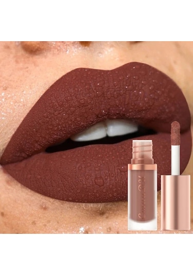 Mat Kadife Dudak Parlatıcısı Koyu Kırmızı Kahverengi Dudak Sır Kalıcı 08 Pembe