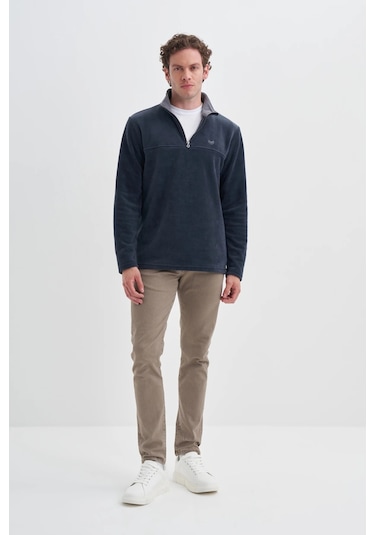 Cazador Yarım Balıkçı Yaka Kalın Polar Regular Fit Sweatshirt-56320 Lacivert